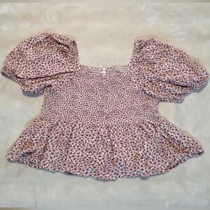 Cottagecore Floral Smocked Top Puff Sleeve Coquette Romantic Blouse XL